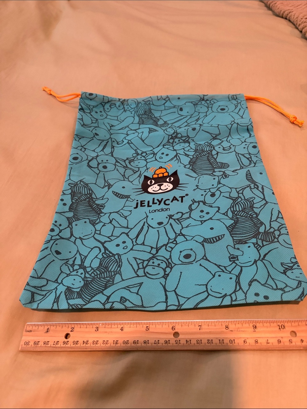 Jellycat Blue Drawstring Dustbag Toy Pouch with Orange Cord